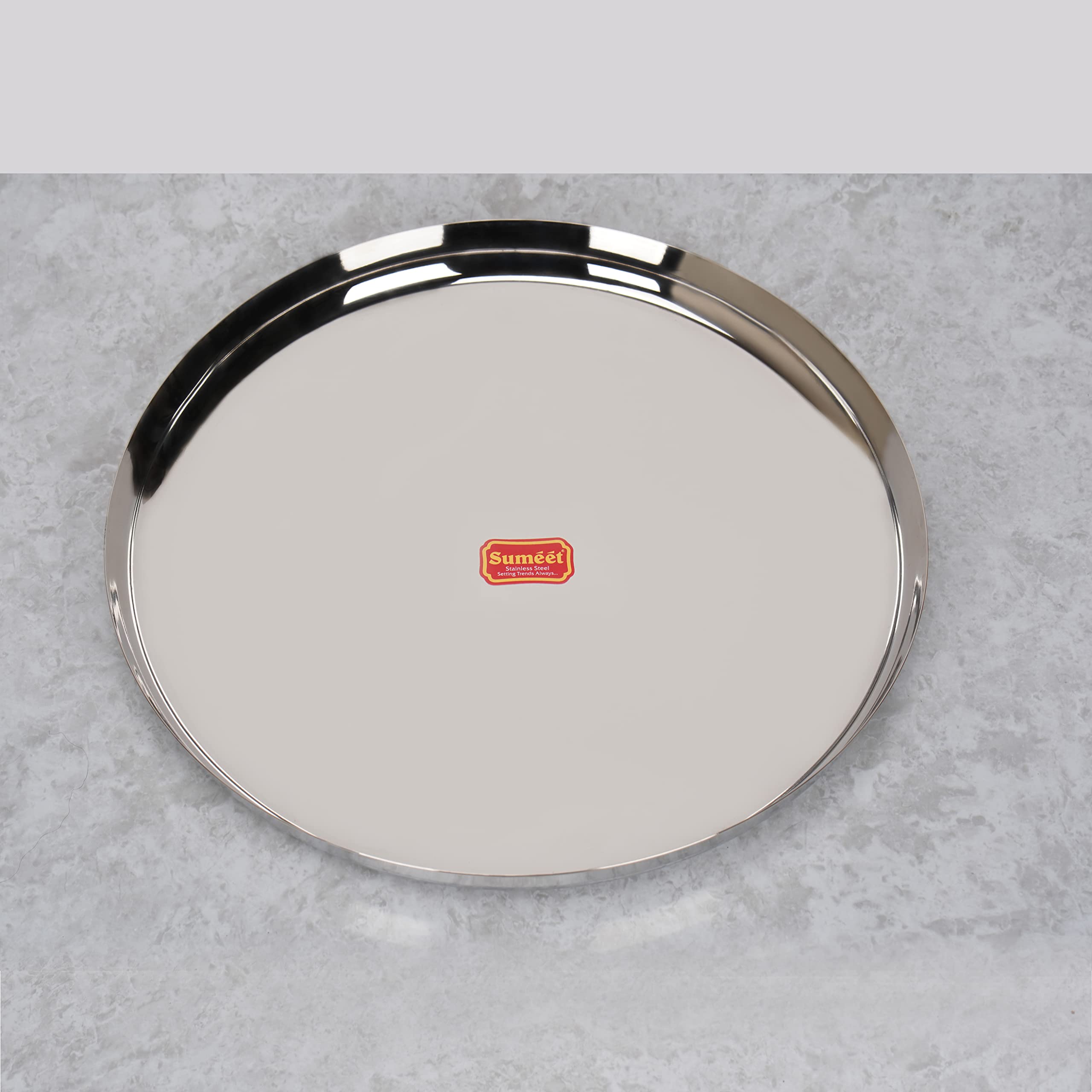 Sumeet Stainless-Steel Apple Shape Heavy Gauge Dinner Plates with Mirror Finish-34.6cm Dia, 1pc, Silver